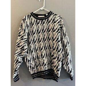 Vintage Geoffrey Beene Mens Sweater Navy White Gray‎ Size L Cotton 80s 90s Retro